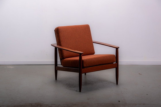 Image 1 of Fauteuil confortable en teck et rotin, style Mid-Century, vers 1970