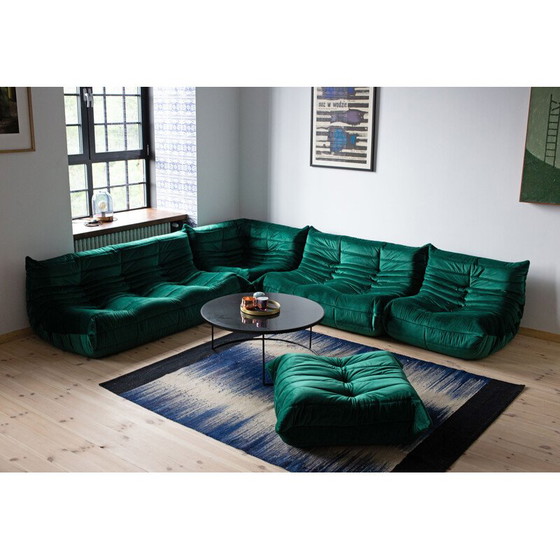 Image 1 of Togo vintage living room set in green velvet by Michel Ducaroy for Ligne Roset, France 1973