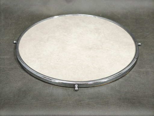 Rundes Serviertablett im Art-Deco-Stil aus Chrom, Glas und Holz, Tschechoslowakei, 1930er Jahre
