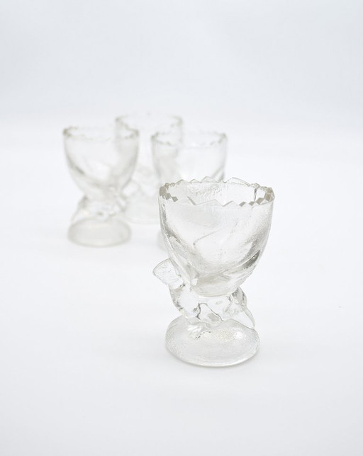 Vintage 90s Molded & Frosted Glass Chicken Egg Cups – Set of 4 