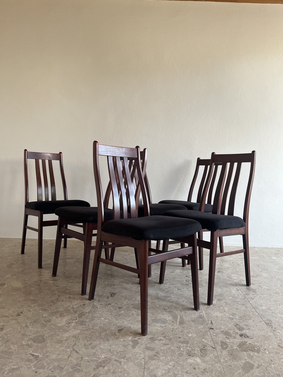 Image 1 of 6x Originele "Farstrup Møbelfabrik jaren 60" Eetkamerstoel Mahonie Denemarken!!