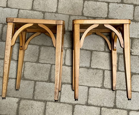Image 1 of Paar Luterma-Hocker aus Buchenholz | Frankreich, 1950er Jahre | Mid-Century Modern