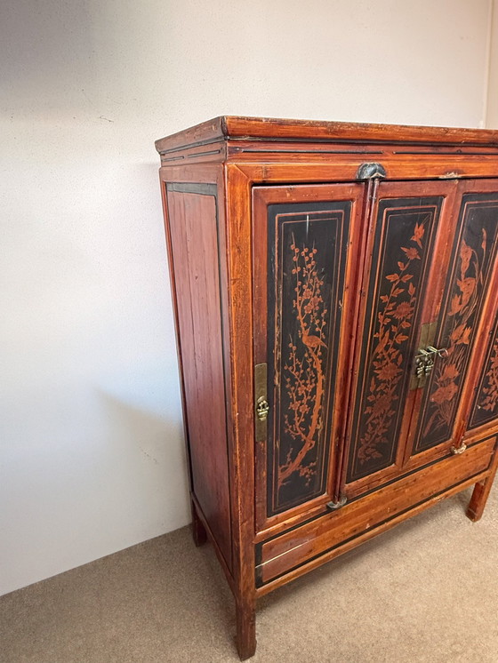 Image 1 of Chinese Cabinet with Floral Motifs – Signed Interior