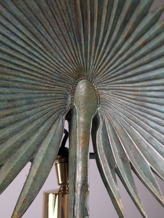 Monumental Valenti Fan Palm Bronze and Brass Table Lamp, 1970s (photo 19 of 20)