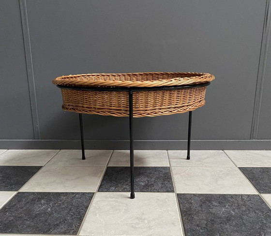 Image 1 of Wicker round magazine basket 1970s