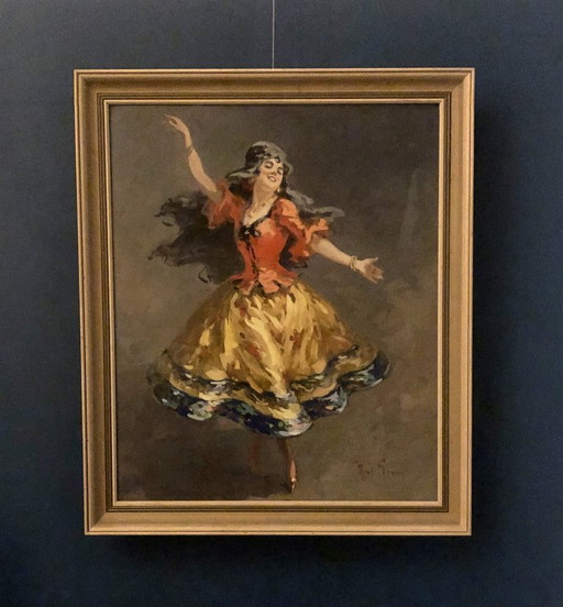 René Péan (1875–1955) “Ollé” – Original signed gouache – Flamenco dancer