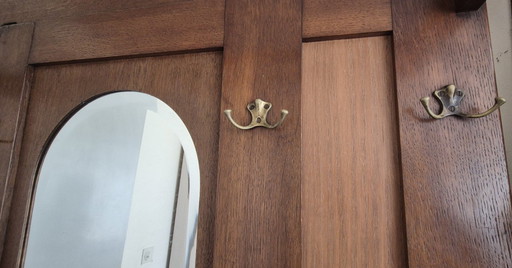 Porte-manteau Art déco avec miroir | Années 1930 | Bois massif