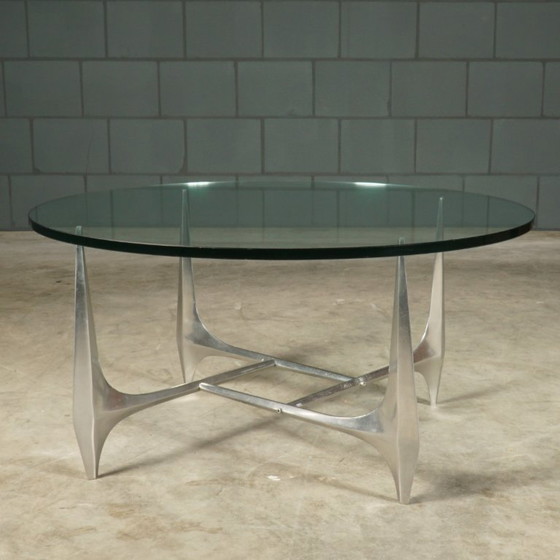 Vintage Aluminium Coffee Table – Knut Hesterberg For Ronald Schmitt – 1960s – Glass (photo 5 of 12)