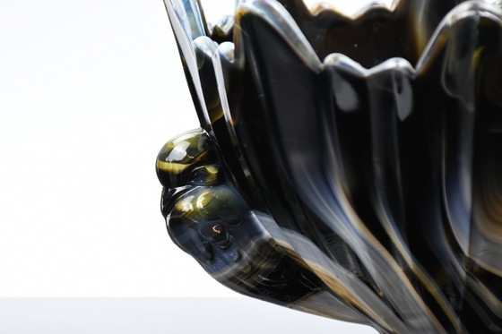 STS Abel / Hrastnik, Agate glass bowl with doves, Yugoslavia, 1930s design, Black (photo 7 of 9)