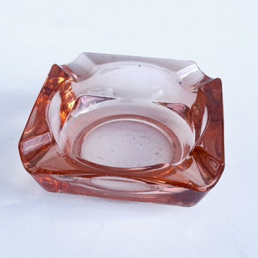 Red/salmon glass ashtray HSG Ząbkowice, Poland 1970s