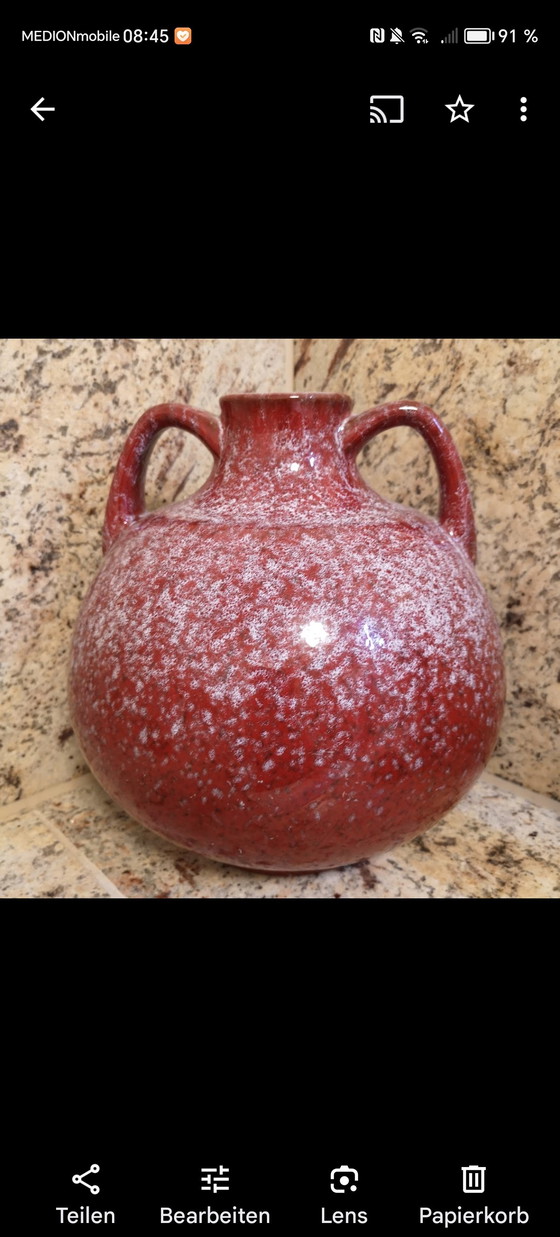 Image 1 of Karlsruhe Majolica 7924 Vintage ceramic vase with handle