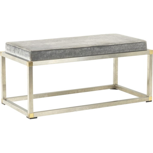 Banc vintage en métal et velours bleu, 1970