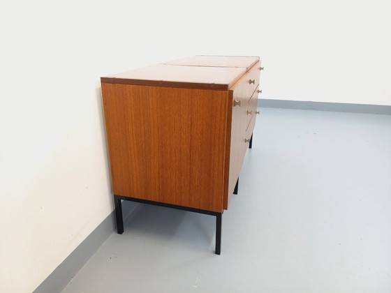Image 1 of Vintage modernist sideboard by ARP Minvielle, designed by Guariche Mortier Motte, in teak and black metal, from the 1960s