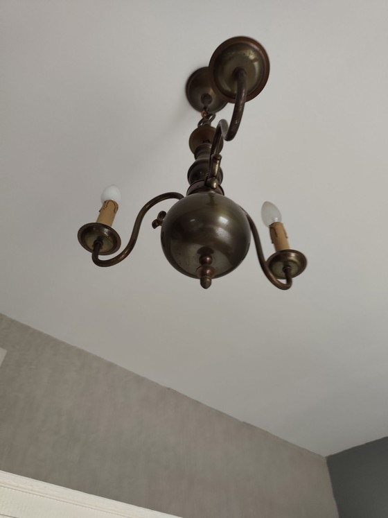 Vintage 3-arm Chandelier – Plastic, Brass (photo 3 of 8)