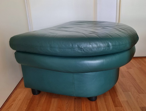 Pouf tabouret vert Space Age en cuir 3 couches semi-circulaire