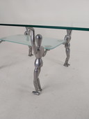 1 x Glass Coffee Table Carried By 4 Aluminum Member Dolls 1980s