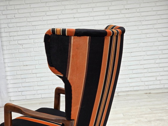 Image 1 of Anni '60, poltrona danese con schienale alto di Fritz Hansen, lana per mobili, legno di faggio.