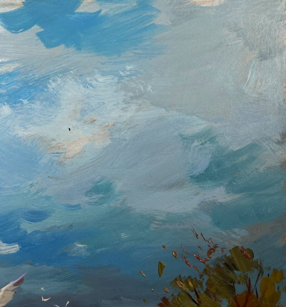 Image 1 of Pintura al óleo original: Paisaje costero marino delimitado por la corriente.