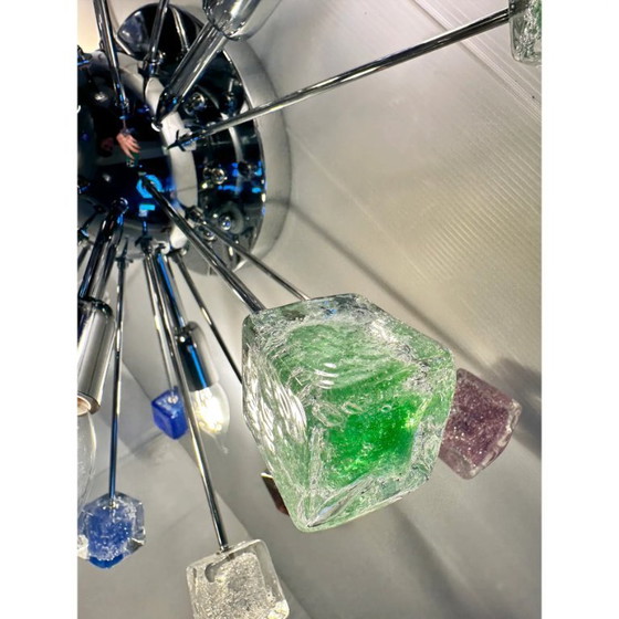 Image 1 of Multicolor “Ster” Sputnik Kleine “Kubusjes” Murano Glazen Plafondlamp