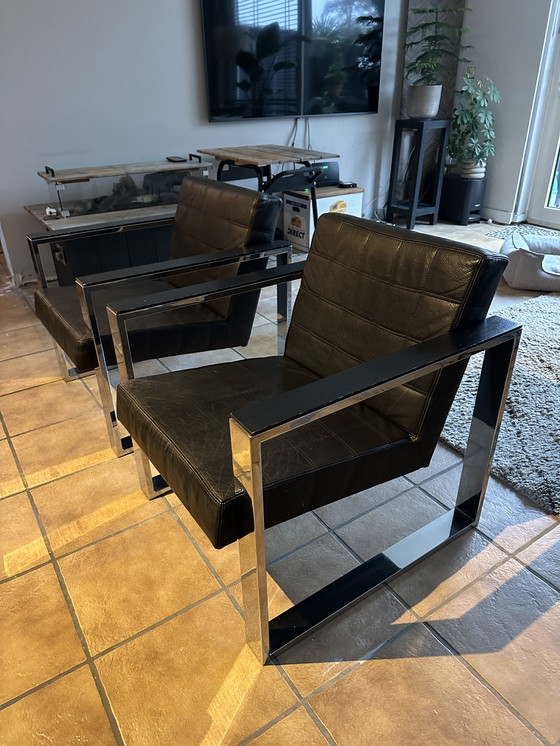Image 1 of 2 design Fauteuils nero leer met chroom