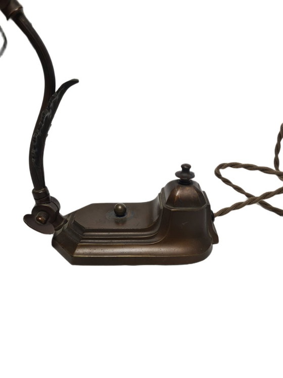 Art Nouveau Duitse pianolamp van glas en tin, jaren 1900 – Bureaulampen, Metal (photo 7 of 9)