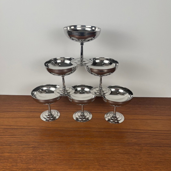 Image 1 of Set van 6 Letang Remy ijsbekers met hoge voet, roestvrij staal