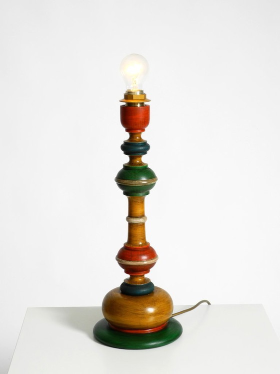 Beautiful, Large 1980s Table Lamp Made of Colorful Stained Pine Wood (photo 6 of 16)