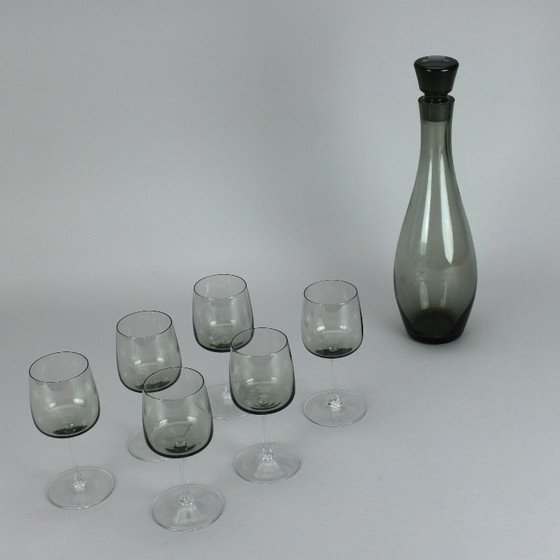 Image 1 of Aloys Ferdinant Ganghofner - smoked glass service "Cora" - Peill - Germany - 43 pieces - 1950s