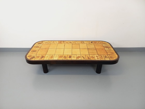 Image 1 of Vintage Roger Capron Dark Wood and Vallauris Ceramic Coffee Table from the 60s and 70s
