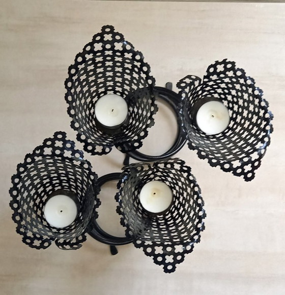 Image 1 of Coppia di candelabri doppi in metallo traforato, stile Matégot, anni '60/'70