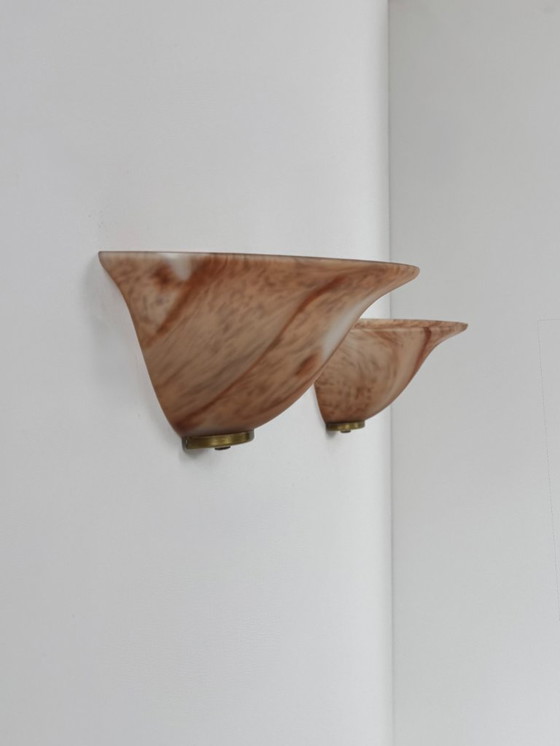 Image 1 of Coppia di applique vintage, vetro e ottone, Francia, 1970