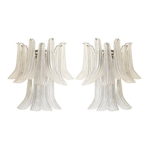 Appliques murales contemporaines "Selle" en verre de Murano transparent et diamanté de style Mazzega - une paire