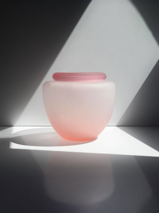 Vintage IVV Italia Rosalin Glasvase Mit Blumensteck-Einsatz, Mundgeblasen, Mattiertes Rosa Glas – vazen, Murano Glass