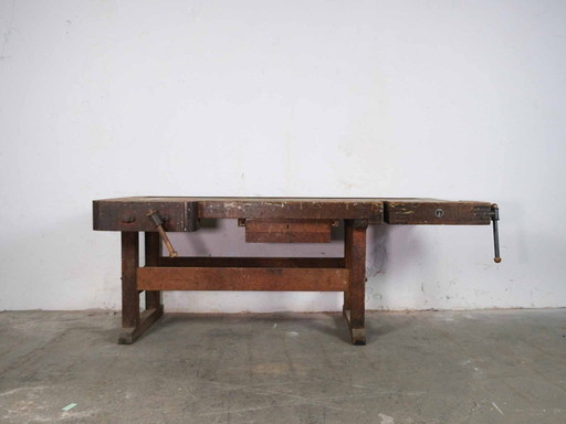 Vintage industriële werkbank, ladekast, dressoir