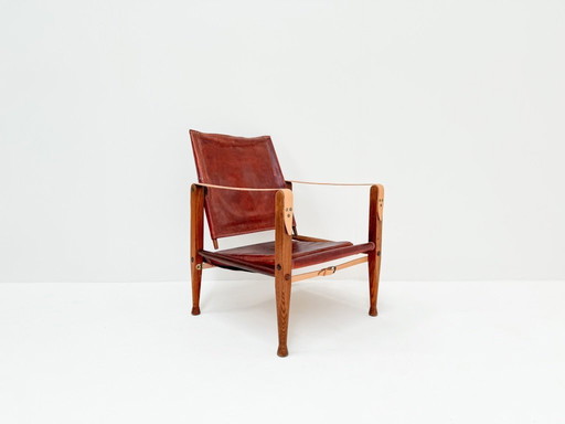 Vintage Kaare Klint voor Rud Rasmussen KK47000 Safari stoel in leer, Denemarken