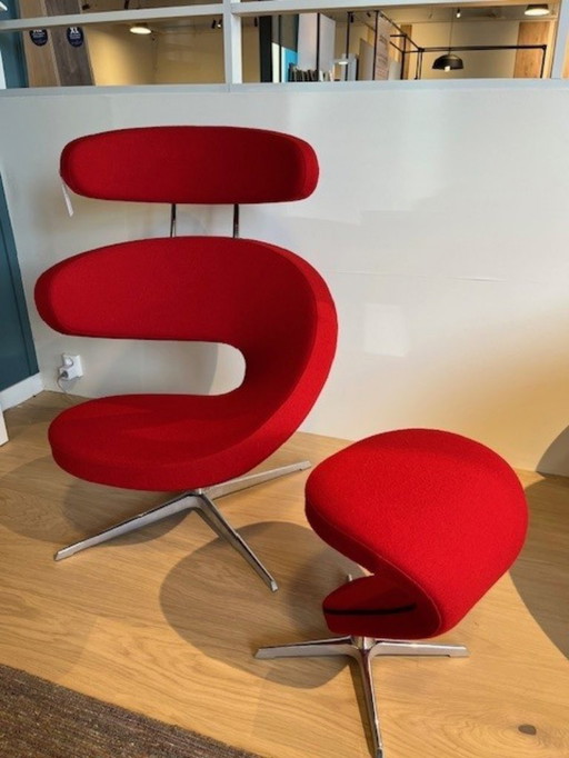 Varier Liegesessel Peel 1 mit Fußhocker Stoff von Kvadrat Hallingdal Rot Farbnummer 674