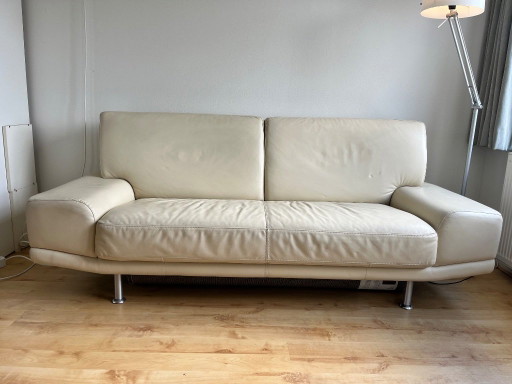Crèmekleurige leren bank van kwaliteitsmerk Musterring – 3 5 zitsbanken, Leather, Metal
