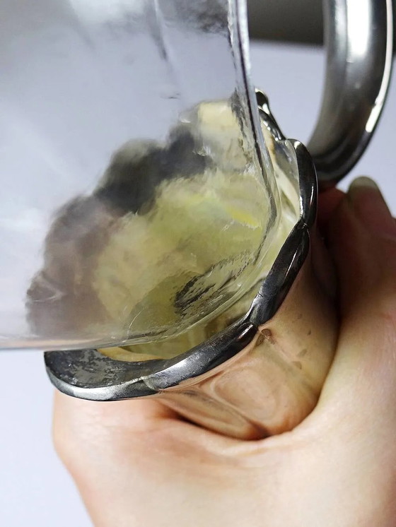 Vintage glass and silver-plated metal jug, modernist pitcher/carafe from ., Glass & Decanter, Transparent (photo 12 of 14)