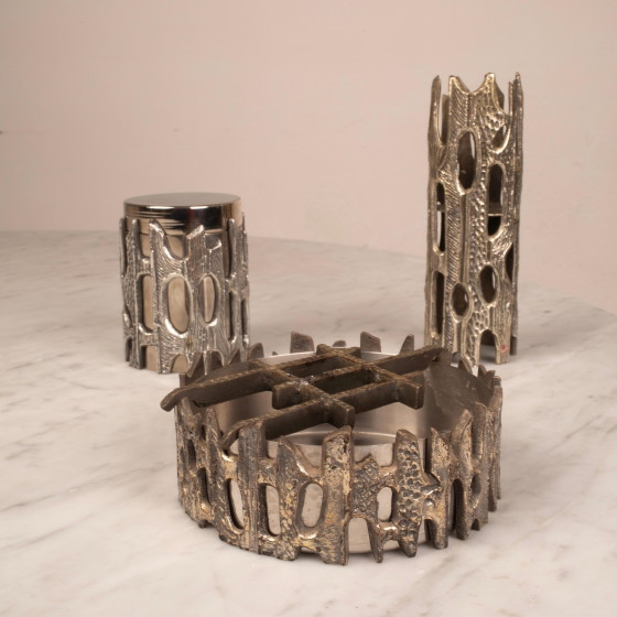 Set da tavola brutalista in bronzo argentato di Morbelli, Italia, anni '70 – Arte, Scrivanie (photo 15 of 18)
