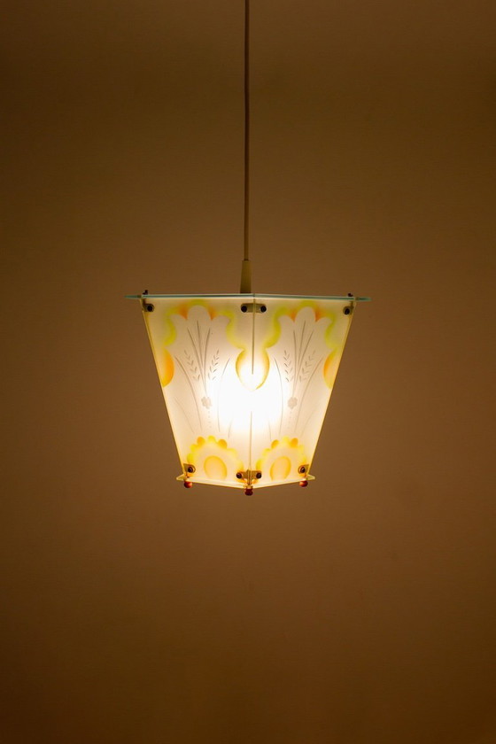 Image 1 of Lampe suspendue Art Déco Malecor Leuchten RDA des années 50/60