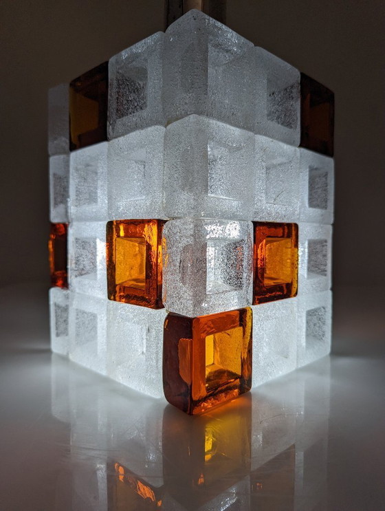 Image 1 of Albano Poli for Poliarte Murano Glass Cube Lamp Amber & Ice 1960s