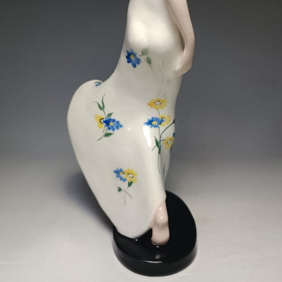 Goldscheider - Claire Weiss - Skulptur, Art Deco Dame im langen Kleid - 28,5 cm - Porzellan (photo 28 of 35)