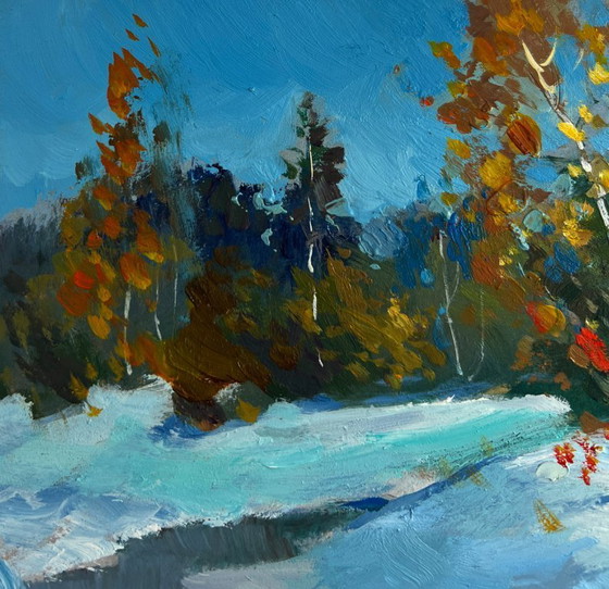 Image 1 of Original Oil Painting Snow Trees Landscape The beauty of the winter forest