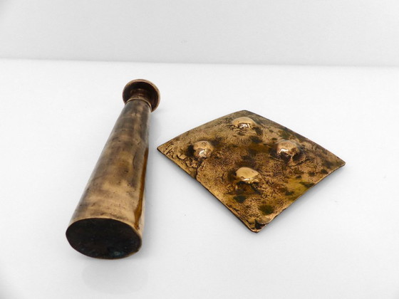 Image 1 of Brutalist bronze ashtray and candleholder set, France, circa 1980