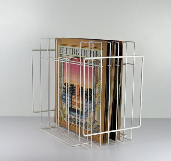 Image 1 of Porta dischi in vinile vintage / supporto per LP in filo d'acciaio bianco