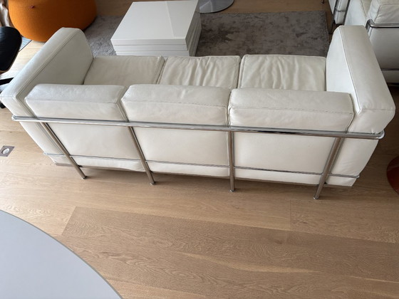 Cassina LC2 3 Seater - White Leather – Divani, Chrome (photo 4 of 8)