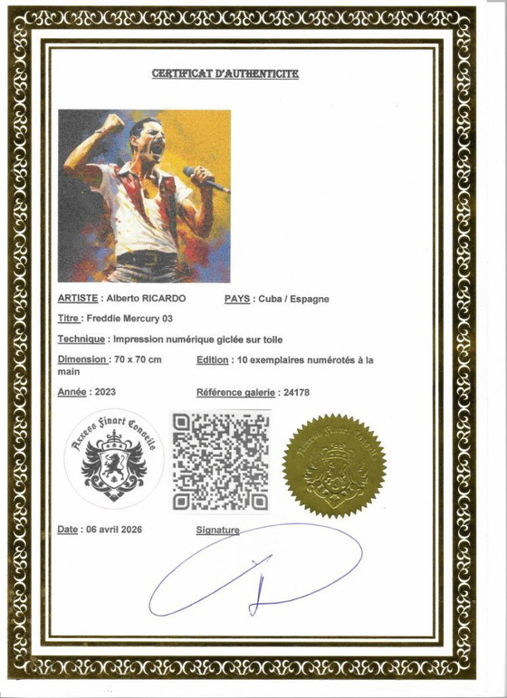 Alberto Ricardo - Freddie Mercury 3 - Artist's Lithograph – Lithographs & prints, Canvas (photo 8 of 13)