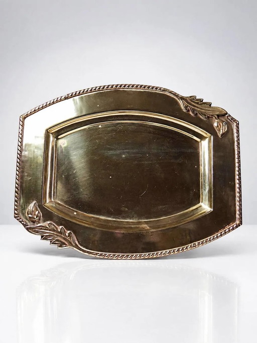 Small vintage brass tray with floral motif, Louis XVI style.