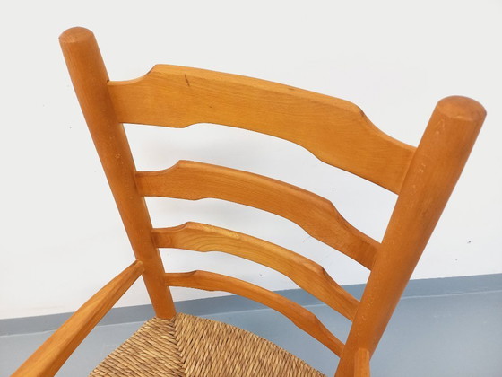 Image 1 of Vintage fauteuil van beukenhout en stro uit de jaren 50.