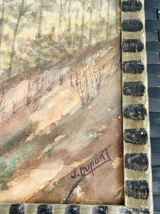 Image 1 of Belgisches Aquarell, Sonnenuntergang bei Houffalize, signiert J. Dupont